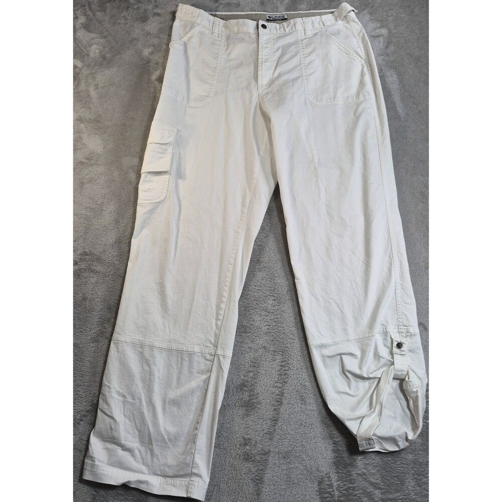 Columbia Cargo Pants Womens 16 White Twill Straight Leg Stretch Hiking Outdoor